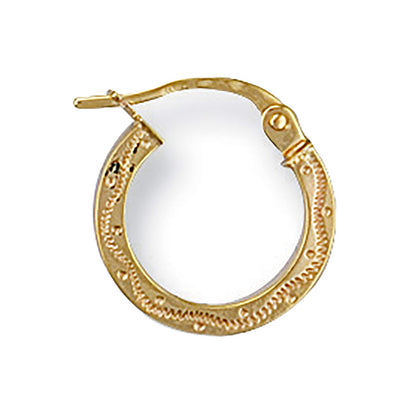 Yellow Gold 13mm Patterned Hoop Earrings