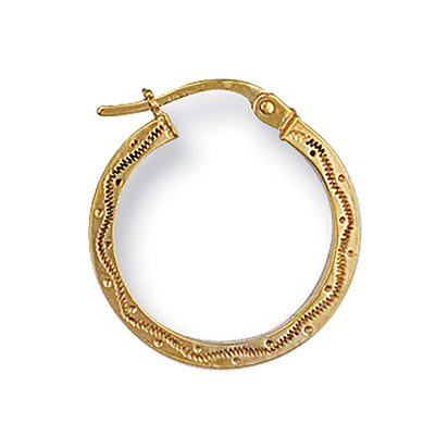 Yellow Gold 18mm Patterned Hoop Earrings