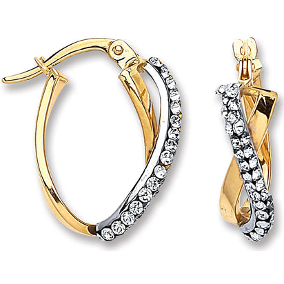 Yellow Gold Oval Crystal Kiss Hoop