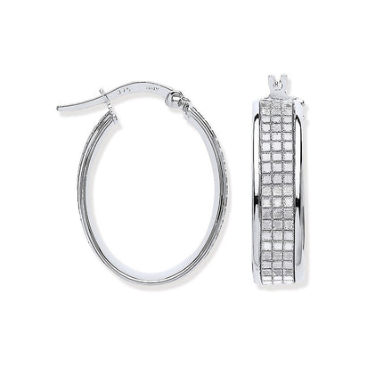 White Gold Moondust p/c Illusion Oval Hoop Earrings