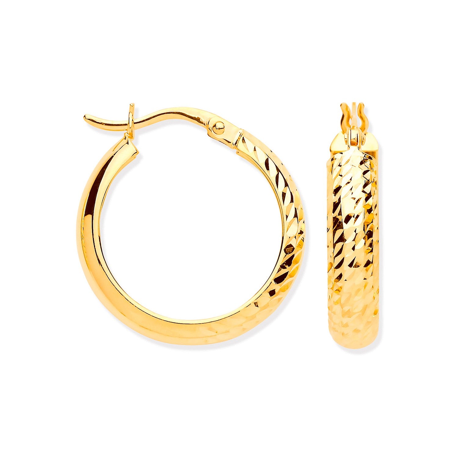 Yellow Gold Half DC Half Plain 18.8mm Hoop Earrings