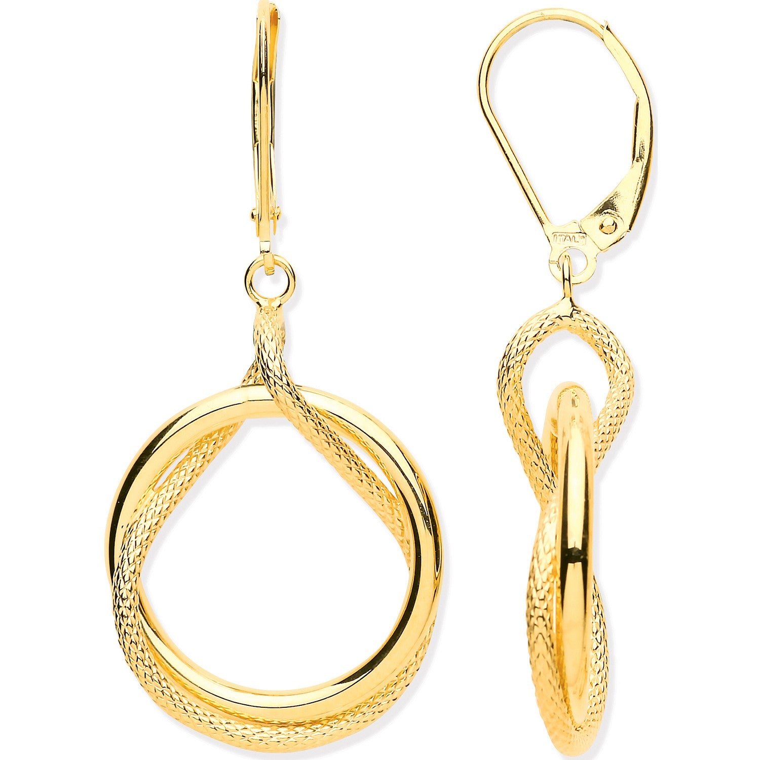 Yellow Gold Intertwined Circles Drop Earrings