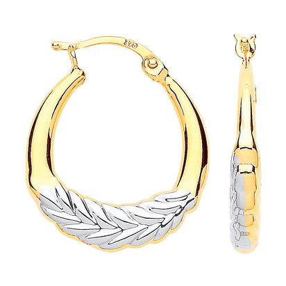 Yellow Gold & White Gold Barley Leaf Hoop Earrings