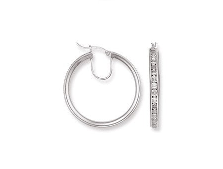 White Gold Cz Hoop Earrings