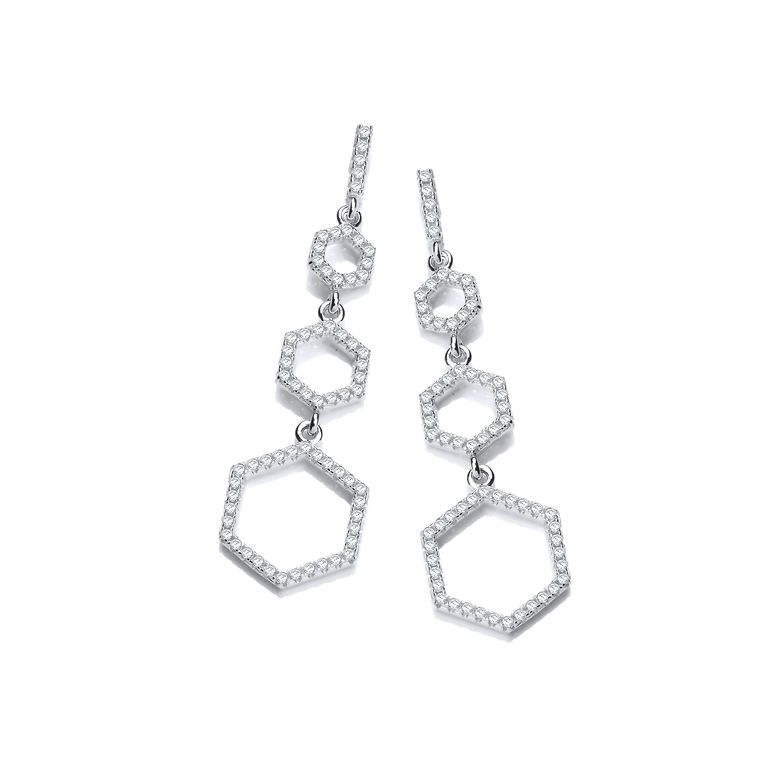 Honeycomb Style Silver Cz Earrings