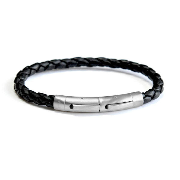 Exclusive ALPHA black leather stainless steel bracelet for men engraved ...