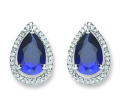 Silver Blue & White Cz Stud Earrings