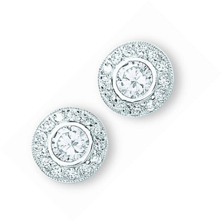 Silver Cz Cluster Stud Earrings