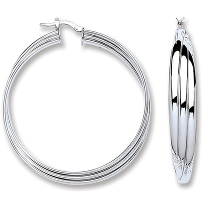 Silver 3 Row Hoop Earrings