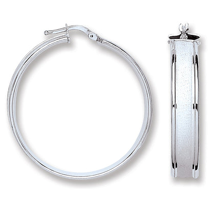 Silver Wed Satin Centre Hoop Earrings