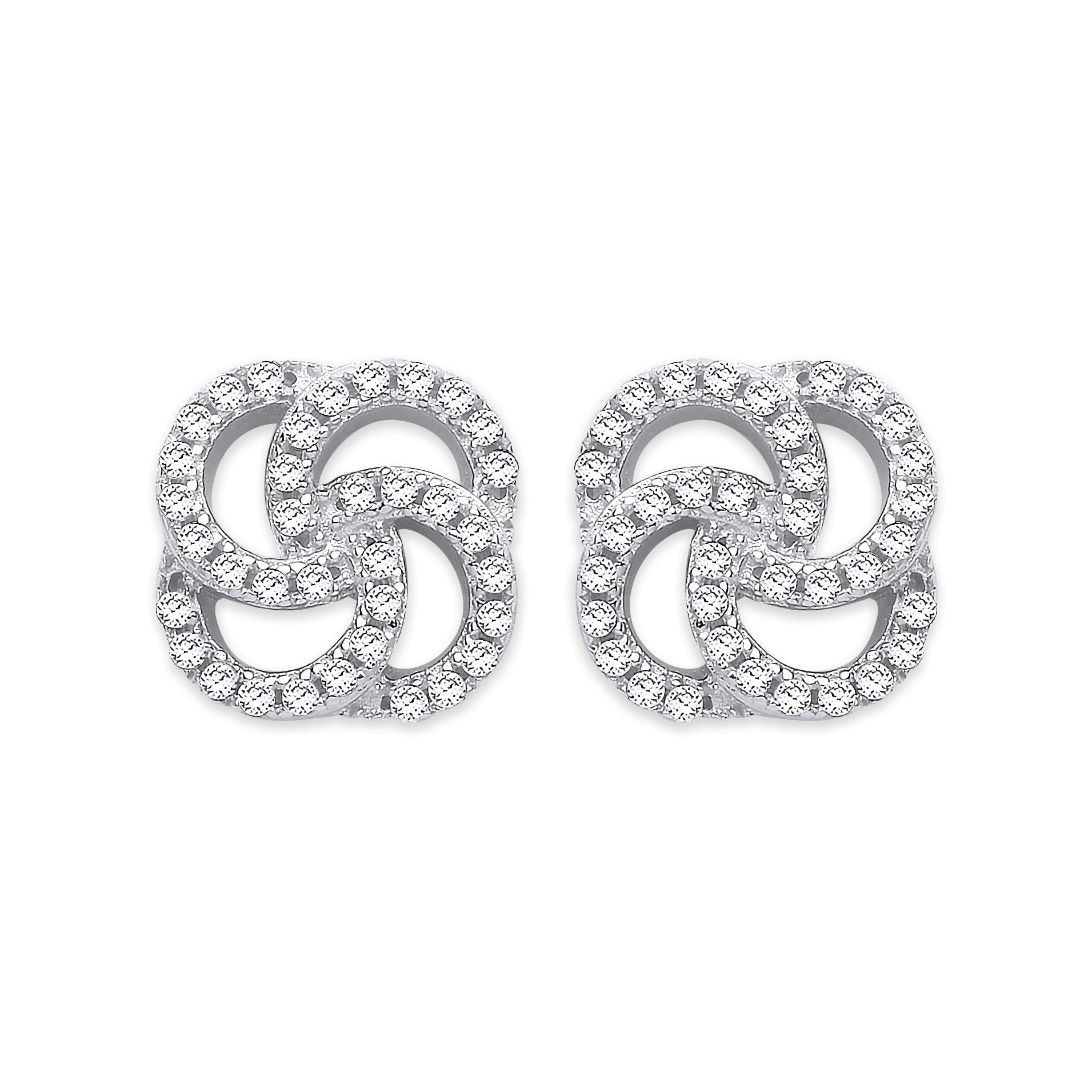 Silver Cz Swirl Stud Earrings