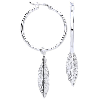 Silver Feather Hoop Earrings