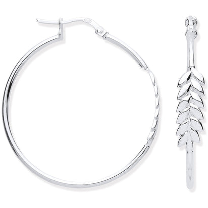 Silver Barley Leaf Hoop Earrings