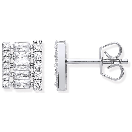 Silver Asymmetric CZ Stud Earrings