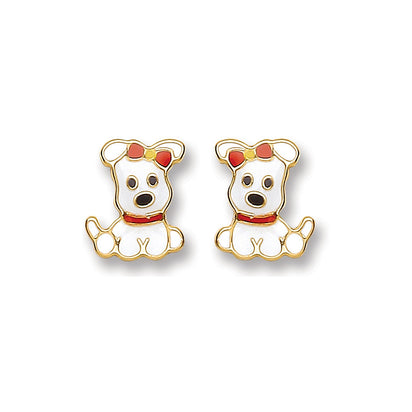 9ct Gold Enameled Puppy Studs