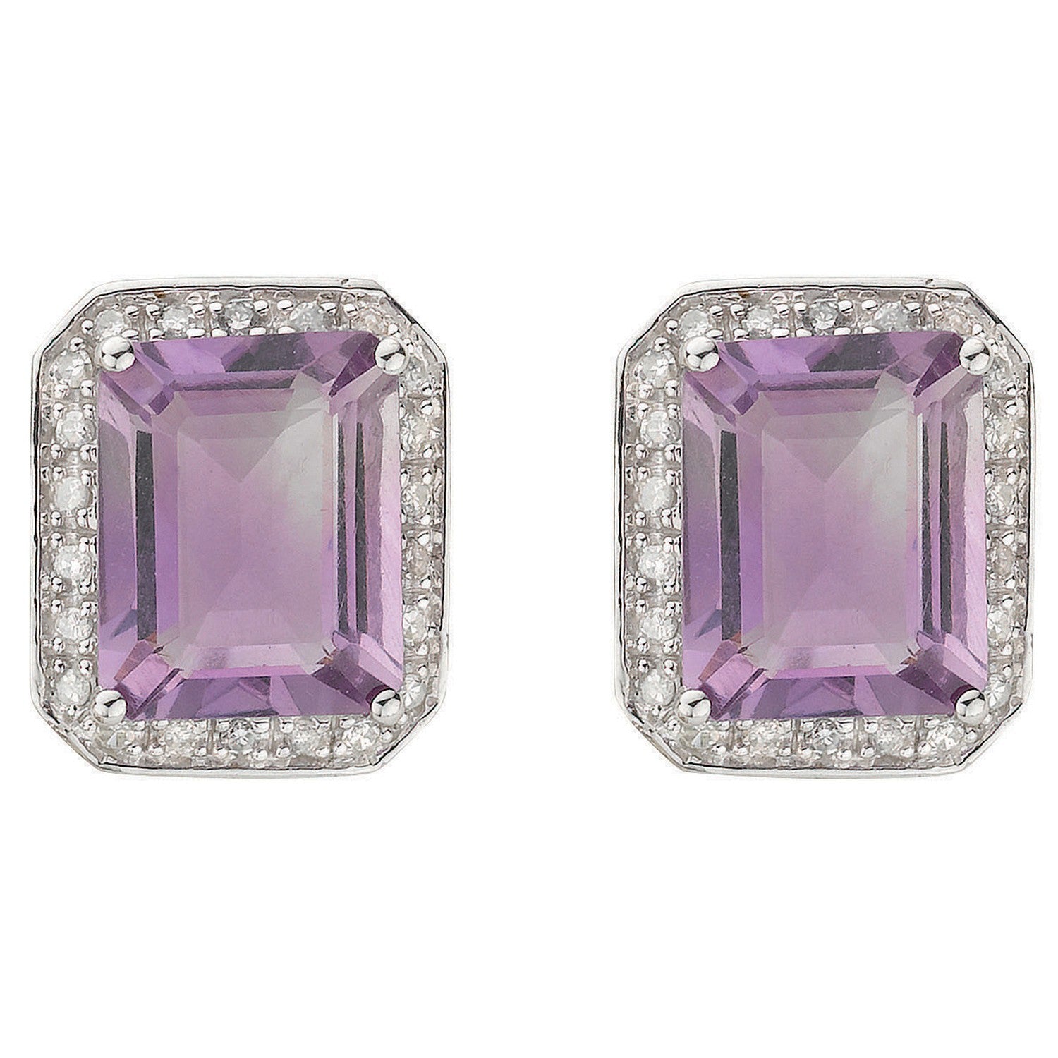 9ct White Gold Diamond & Amethyst Stud Earrings