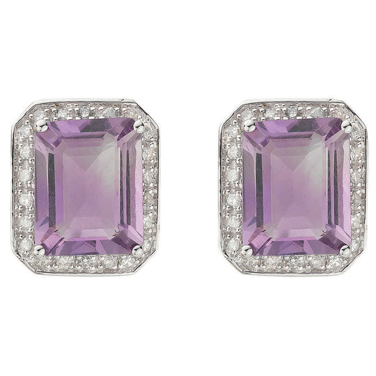 9ct White Gold Diamond & Amethyst Stud Earrings