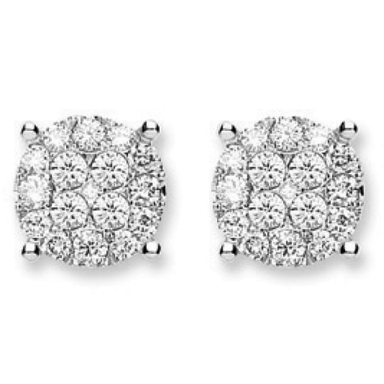 18Ct White Gold 1.00ct Cluster Diamond  Studs