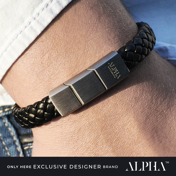 Mens black leather bracelet | mens leather bracelets UK | leather and  silver bracelet - DEMI+CO Jewellery